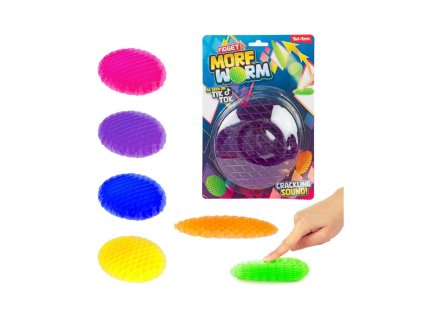 Fidget worm měnící tvar antistresový plast 13cm 6 barev na kartě