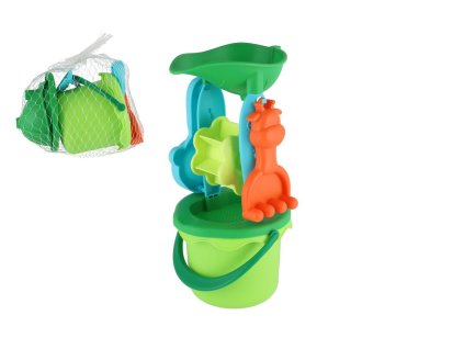 Sada na písek plast kbelík se sítkem 13x10cm, lopatka, hrabičky, mlýnek v síťce