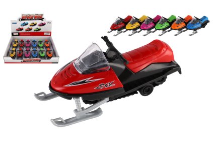 Sněžný skútr kov/plast 13cm na zpětné natažení 6 barev 12ks v boxu