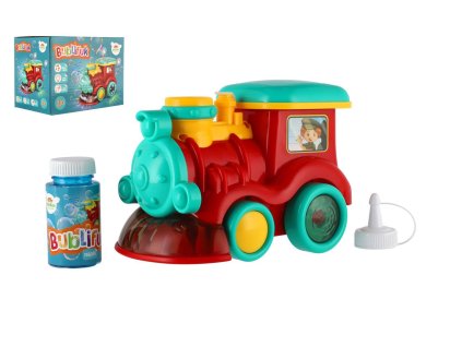 Bublifuk lokomotiva + náplň plast 18cm na baterie se zvukem se světlem v krabičce 19x14x11,5cm