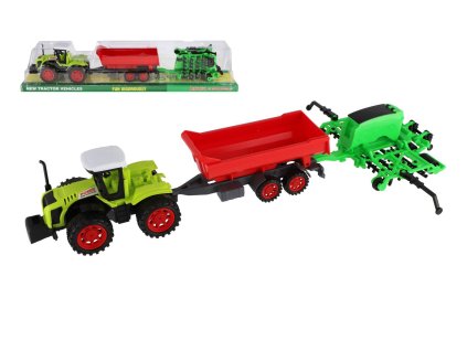 Traktor s vlekem s bránami plast 55cm na setrvačník v blistru