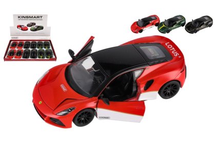 Auto Kinsmart Lotus Emira 1:38 kov/plast 12,5cm 3 barvy na zpětné natažení 12ks v boxu
