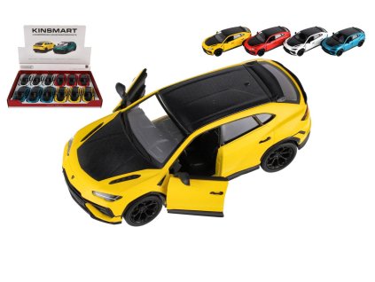 Auto Kinsmart Lamborghini Urus Performante 1:40 kov/plast 12,5cm 4 barvy na zpětné nat. 12ks v boxu