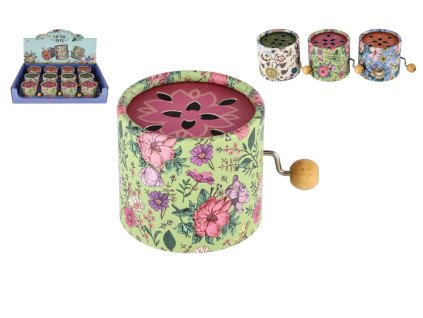 Hrající skříňka mlýnek kov/papír 9cm 3 barvy 12ks v boxu