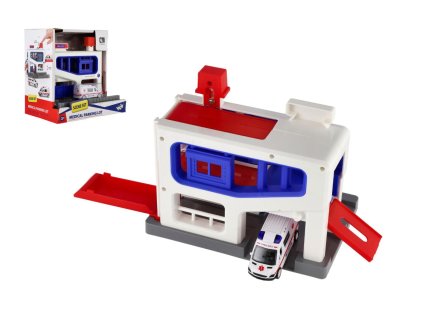 Parkovací garáž + auto ambulance plast v krabici 20x20x14cm