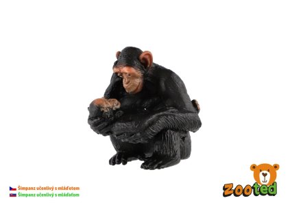 Šimpanz učenlivý samice s mládětem zooted plast 5cm