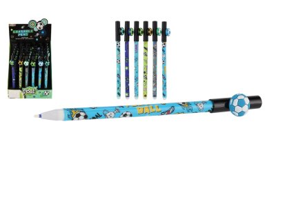 Tužka/pero gumovací fotbalový míč 16cm plast 6 barev 36ks v boxu