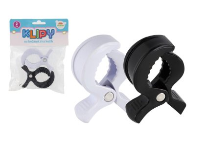 Klipy 2ks plast 7,5x5cm na kočárek černo-bílé v sáčku