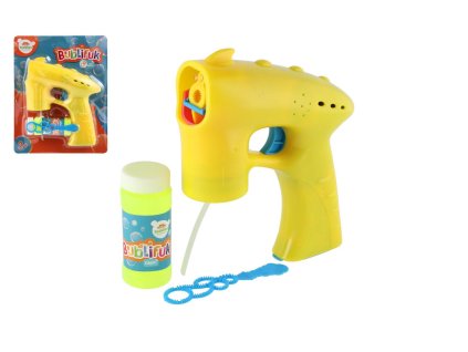 Bublifuk pistole žlutá plast 13cm + 1 náplň na baterie na kartě