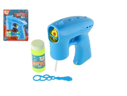 Bublifuk pistole modrá plast 13cm + náplň na baterie na kartě