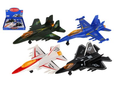 Letadlo/stíhačka kov/plast 16cm na zpětné natažení 4 barvy 4ks v boxu