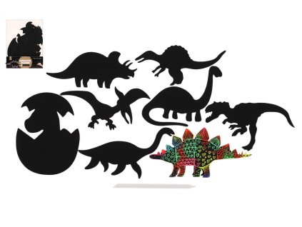 Škrabací obrázek 9ks výřez duhový dinosaurus 13-15cm v sáčku
