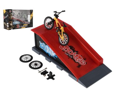 Skatepark - kolo prstové šroubovací s rampou plast 10cm s doplňky 3 barvy v krabici 28x18x11cm