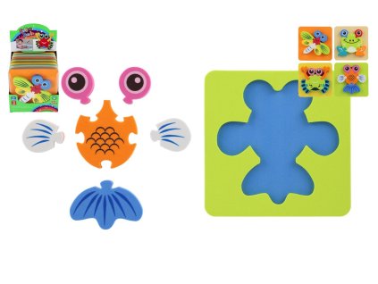 Pěnové puzzle 3D zvířátka 4 druhy v sáčku 16x16x2,5cm 12ks v boxu