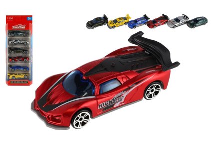 Auto závodní 6ks kov/plast 8cm na volný chod v krabičce 10,5x27x4cm