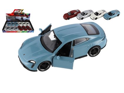Auto Welly Porsche Taycan Turbo S kov/plast 12cm 4 barvy na zpětné natažení 12ks v boxu