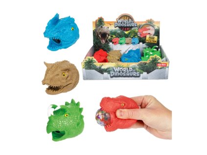 Dinosaurus hlava mačkací antistresový 8cm 4 druhy 12ks v boxu