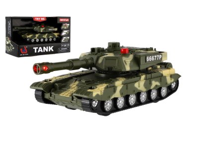 Tank plast 20cm na setrvačník na baterie se světlem se zvukem v krabici 23x14x11cm