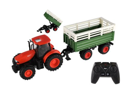 Traktor Zetor RC s vlekem plast 42cm 2,4GHz dobíjecí pack + baterie se zvukem v krabici