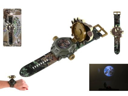 Hodinky s projektorem dinosaurus dětské plast 22cm na baterie na kartě