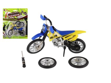 Motorka prstová s doplňky kov/plast 12cm 2 barvy na kartě