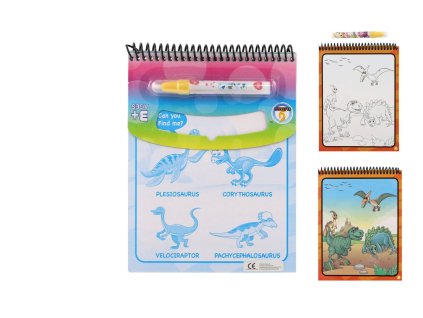 Kouzelné malování vodou/blok s tužkou dinosauři, 4 listy v sáčku  17x23x2cm