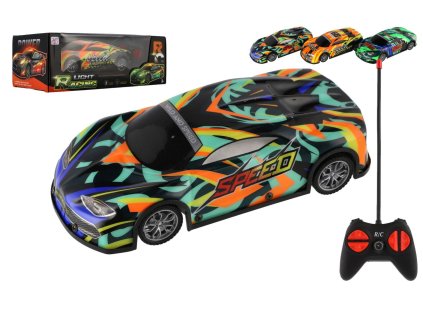 Auto RC závodní 27MHz plast 20cm na baterie se světlem 3 barvy v krabici 27x10x13cm