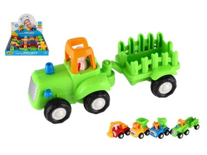 Auto stavební a zemědělské plast 10-16cm na setrvačník mix druhů 12ks v boxu