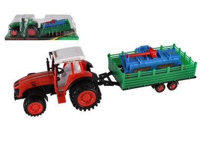 Traktor s vlekem s rotavátorem plast 52cm na setrvačník 2 barvy v blistru