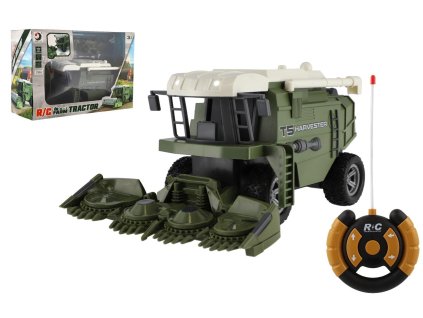 Kombajn na kukuřici RC plast 22cm 27MHz na baterie se světlem v krabici 30x21x12cm