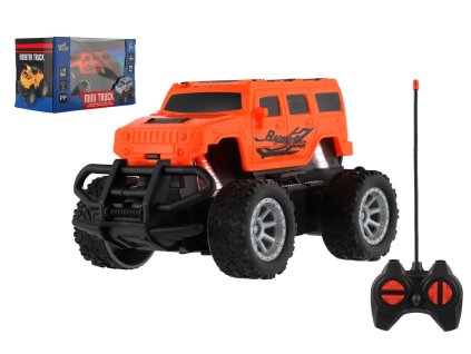 Auto RC mini truck plast 12cm 27MHz na baterie se světlem oranžové v krabici 18x11,5x10cm