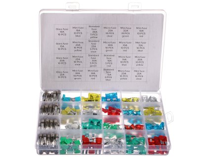 Sada nožových a skleněných automobilových pojistek MECHANIC FUSE SET 215 SIXTOL