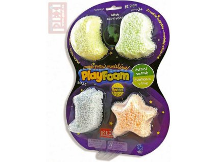 PlayFoam pěnová kuličková modelína set 4 barvy svítí ve tmě fosforeskuje