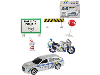 Dálniční policie ČR set 2 vozidla s dopravním značením na baterie Světlo Zvuk kov