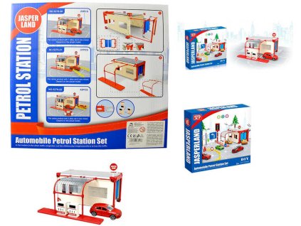 Stavebnice Benzínová stanice set 29 dílků + autíčko plast