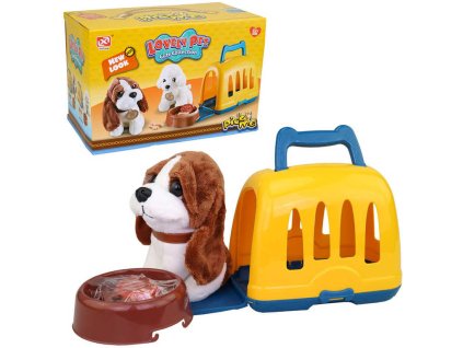 PLYŠ Pejsek herní set s přenosným boxem a doplňky plast