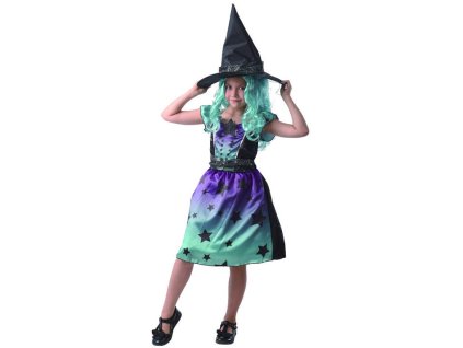 KARNEVAL Šaty Čarodějnice modrozelená vel. M (120-130cm) 5-9 let *KOSTÝM*