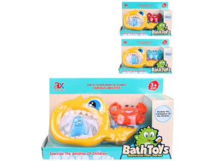 Rybář set síťka + 2 stříkací zvířátka do vany do vody 3 barvy plast