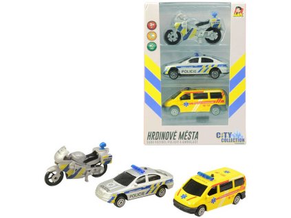 Záchranné složky set 2 auta s motocyklem CZ design na baterie Světlo Zvuk kov