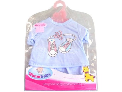 Oblečení pro panenky 42cm set modré triko a kalhoty na ramínku v sáčku