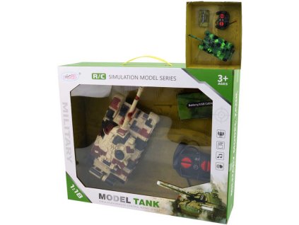 RC Tank na vysílačku 27MHz na baterie 1:18 USB Světlo Zvuk 2 barvy