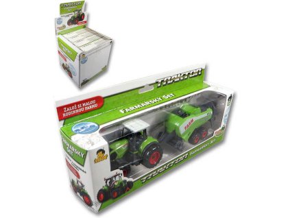 Traktor zelený farmářský set s přívěsem v krabici plast 4 druhy