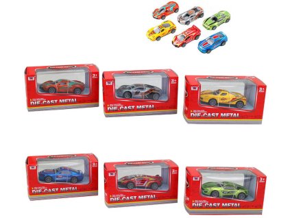 Auto závodní kovové 8cm závodnička metalíza 6 druhů v krabici