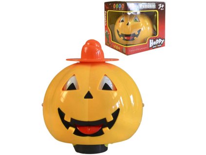 Dýně žlutá dekorace Halloween 13cm na baterie Světlo Zvuk plast