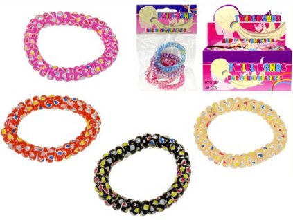 Náramek na ruku plastový s potiskem set 4ks dětská bižuterie v sáčku 6 druhů
