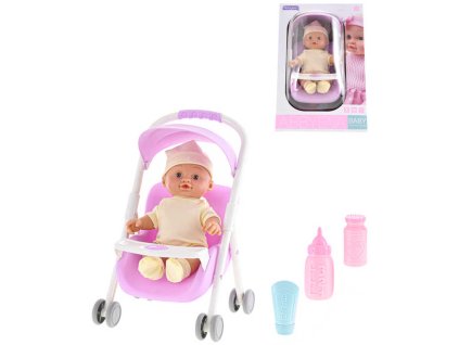 Panenka miminko 24cm s doplňky v kočárku pije čůrá na baterie Zvuk