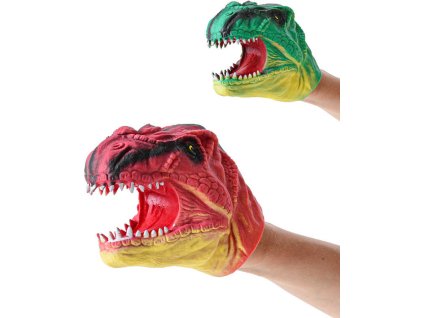 Dinosaurus maňásek hlava 14cm na ruku 2 barvy plast