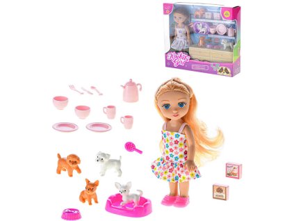 Panenka holčička 16cm set s pejsky a nádobím 2 druhy v krabici