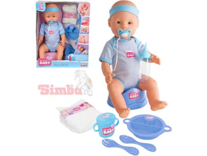 SIMBA New Born Baby panenka miminko chlapeček 43cm pije čůrá set s doplňky