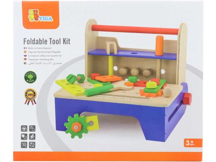 DŘEVO Set dětské šroubovací pracovní nářadí rozložitelný ponk v přepravce